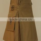 Men's Khaki Utility Fashion Kilt Made Of Fine Quality Brushed Cotton Cloth