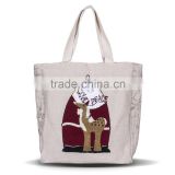 Linen Cotton Big Size Girl Canvas Embroidery Christmas Tote Bag