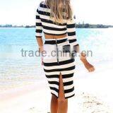 Charleston Midi Pencil Skirt Featuring Striking Wide Black & White Horizontal Stripes Charleston Midi Skirt thumbnail-2