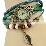 New Hot Retro metal Fashion Leather Bracelet Water Quartz Hand Clock Women Wrist Watch ,antique gold filled watch