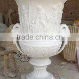 Garden Pot Planter White Marble Stone Hand Carved Sculpture for Home Garden No 43