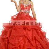 Red Organza Beaded A-line Spaghetti Straps Ruffled LIttle Girl Party Dress PT-236 thumbnail-1