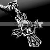 Fashion gothic style silver tone stainless steel skull cross pendant