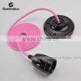 E27 Ceramic Ceiling Rose Light Holder, Light Pink Braided Electric Wire thumbnail-2