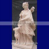 Yellow Marble Carved Lady With Dog Sculpture thumbnail-1