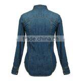 Top Fashion Perfect Cut Ladies Botton Open Denim Blouse With Long Slee thumbnail-2