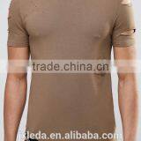 Men Longline Brown Distressing Blank Slim Fitted Muscle T-shirt Custom China Manufacturers thumbnail-3