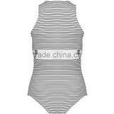 2016 New Fashion Lace Up Front Sleeveless Bodysuits Young Girl Black White Stripe Women Tops thumbnail-3