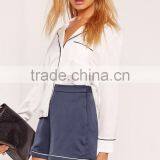 Custom Design Women Shorts Sleepwear Premium Satin Piping Detail Shorts Blue thumbnail-5