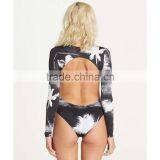 All Day Surf Lady Bodysuit Customizable Long Sleeves Deep V Neckline Swimsuit One Piece Rashguard 4 Way Stretchy Swimwear thumbnail-4