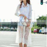 MOQ 1pc Hot Sale With Chiffon and Lace Patchwork Cardigan Long Lace t Shirt,t Shirt Women thumbnail-6