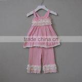 Online Shopping for Wholesale Clothing Isobella & Chloe Pink Macaron Ruffled Two Piece Set Flower and Ruffle Top and Lace Pants thumbnail-1