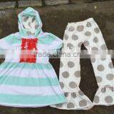 Autumn and Winter Childrens Boutique Clothing Sale Blue Chevron Stripes Skirt + Long Polka Dot Pants Toddler Clothing Wholesale thumbnail-1