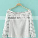 Runwaylover EY2357B New Style 2017 Ladies Fashion Off-Shoulder Stripe Blouse thumbnail-4