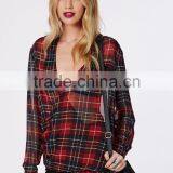 90's Deep Plunge Wrap Over Style 2015 New Design Chiffon Ladies Blouse thumbnail-2