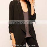 High Fashion Women Black Ruched Sleeve Blazer thumbnail-2