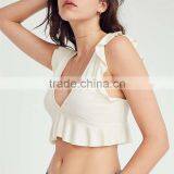 Women's Sleeveless Cami White Ruffled Sexy Midriff Low Cut Vest Tops thumbnail-5
