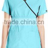 Top Selling Mock Wrap Women Medical Scrubs Wholesale Knit Panel Top thumbnail-5
