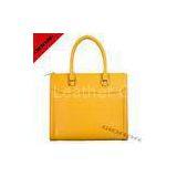Bright Yellow Saffiano Tote Leather Bags / Genuine Leather Handbags For Ladies thumbnail-1