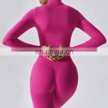 Custom Full Zipper Sports Slim Four Way Stretch Jackets Women Long Sleeve Yoga Crop Tops thumbnail-2