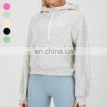 Wholesale Essentials Hoodie Half Zip Up Hoodie Women Loose Long Sleeve Sports Fleece Hoodies Sweatshirts Coat With Finger Hole thumbnail-3