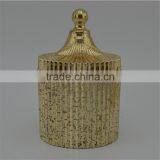 Mercury Gold Ribbed Fluted Glass Jar With Lid / Crystal Glass Candy Jar /Hand Pressed Quality Choice thumbnail-5