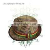 mix color paper straw hat with red/yellow/green strip trim for men