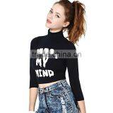 2016 Pizza my Mind Printed Turtleneck Long Sleeve Crop Top thumbnail-5