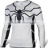 Polyester Spandex Long Sleeves White Compression Shirt / Rash Guard With Spider Design