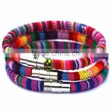 Wholesale Women Handmade Jewelry Colorful Cotton Cord Rope Bangle Magnetic Buckle Bracelet