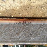 Fu dog wall stone relief sculpture white marble hand carved for decoration from Vietnam