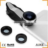 HD Optical Camera Lens Mobile Phone Lens 198 Degree Fisheye Lens 0.63X Wide-angle 15X Macro 3in1 Lens