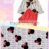 China yiwu girls clothing sets cute Minnie summer pearl dress top pink ruffle shorts girls outfits