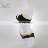 Ladies 2016 New Design Black Yellow Jacquard Fabric Underwire Bra and Panty Set thumbnail-3