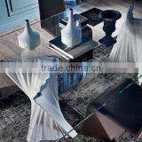 Special Design Hot Sale Rectangula Plisse Travertine Base Tempered Glass Top Dining Table On Sale thumbnail-2