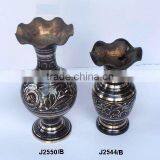Traditional Indian Metal Vases Made in Cast Brass With Curving and Black Paint Kashmiri Style thumbnail-1
