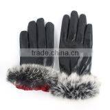 Women's Leather Gloves Autumn Winter Warm Rabbit Fur Gloves Sheepskin Mittens thumbnail-2