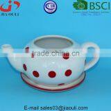 Home & Garden Decration Ceramic Teapot Shape Flower Pot With Red Polka Dots thumbnail-3