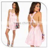 PINK STRAP CROSS RUFFLE Mature WOMEN SEXY MINI DRESS thumbnail-2