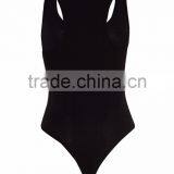 Custom Women Plain Black Cotton Spandex Slim Fit Ladies Basic Black Racer Back Bodysuit thumbnail-4