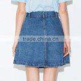 MGOO Imported Factory Manufacturer Fashion Denim Blue Buttons Skirts For Women A Line Knee Length 15144B699 thumbnail-2