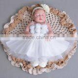 2017 Top Quality Kids New Model Baby 1 Years Old Birthday Pink Flower Party Dresses Cute White Girls First Holy Communion Dress thumbnail-2