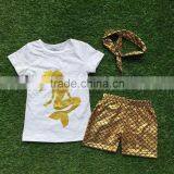 Baby Girls Boutique Clothing Girls Mermaid Outfits Summer Clothing Shorts With Matching Headband thumbnail-1