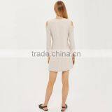 Belted Cold Shoulder Long Sleeve Coat Style Blazer Dress for Women thumbnail-4