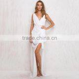 Favorable Semi Sheer Sleeveless Fancy White Draped Wedding Dress thumbnail-2