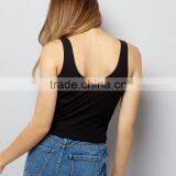Wide Shoulder Straps Lace up Ribbed Cropped Tank Womens Black Vest Tops thumbnail-5