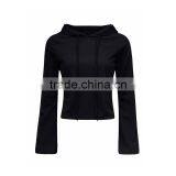 Ladies Blank Design Black Flare Sleeve Cropped Hoodie Wholesale thumbnail-1