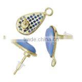 Earring Findings Ear Studs Teardrop Light Golden Blue Acrylic Rhinestone & Loop 19.5mm x 16mm,10 Pairs thumbnail-3