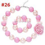 Valentine'sDay Baby Girl Necklace Kids Pink Chunky Bubblegum Beads Necklace Love Hear Pendants 35Styles