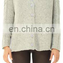 Ladies v Neck Wool Cardigan Sweater With Cable Design on Sleeves thumbnail-4